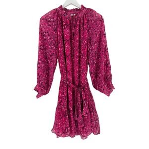 Avara Dress Womens Large Animal Print Belted Long Sleeve Tiered‎ Ruffle Lined